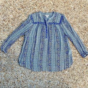 Lucky Brand Blue Beaded Sheer Peasant Blouse Plus Size 1X